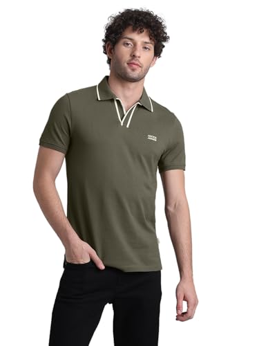 Image of Jack & Jones Men Solid Polo Collar Cotton Slim Fit T-Shirt