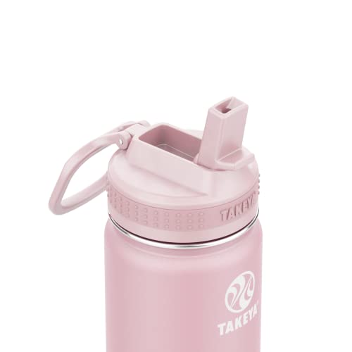 Image of Takeya Actives Kids Water Bottle 14 oz Stainless Steel Double Wall Insulation BPA-Free Leakproof Straw Lid Easy Carry Handle Reusable Ideal for Boys and Girls, School, Sports - Blush