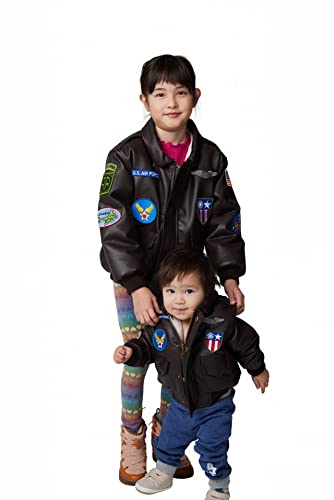 Children's Medium-weight World War II (WWII) Bomber Jacket in Brown with 7 patches and 2 embroideries4