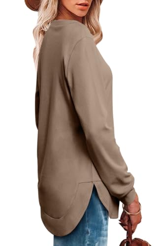 Image of OFEEFAN Womens Sweatshirt Crewneck Long Sleeve Shirts High Low Tops Curved Hem