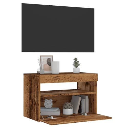 Iiaky Mueble TV Luces LED Madera Mueble TV Salon Mueble TV Madera Mesa Television Salon Mueble salón TV ingeniería Envejecida 60x35x40 cm