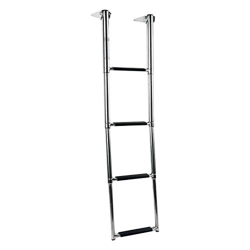 DasMarine 4 Step Ladder 316 Stainless Steel Telescoping Ladder, 900 Pound Capacity for Marine Yacht/Swimming Pool with Retaining Strap (4 Step Ladder)