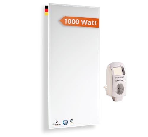 Könighaus Infrarotheizung - 1000 Watt mit TÜV SÜD + 5 Jahre Herstellergarantie ✓ Doppelter Überhitzungsschutz ✓ Heizkörper in 2-4 min auf Betriebstemperatur ✓ inkl. Thermostat