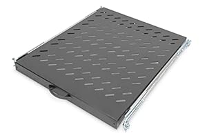 DIGITUS Ausziehbarer Fachboden für 19" Schränke, 1HE, Befestigung vorne & hinten, Traglast 25 kg, für 800 mm Schranktiefe, Schwarz