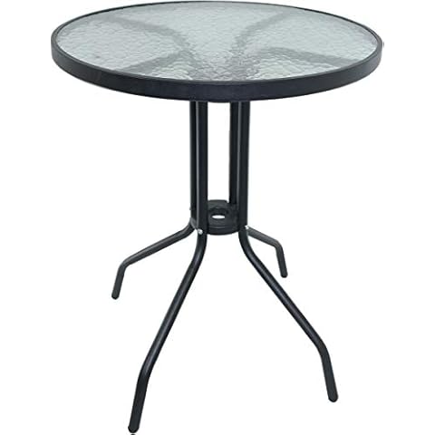 Black Metal Frame Bistro Table with Glass Tabletop Outdoor Dining Furniture Cover
