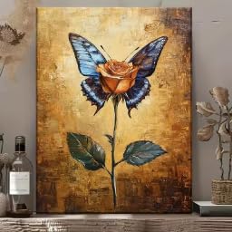 Poster und Drucke mit Blumen- und Schmetterlingsmotiven, Retro-Kunst, Leinwandbild, Wandbild für Wohnzimmer, Heimdekoration (40x60cm/Rahmen)