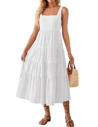 ZESICA Women's Summer Sleeveless Dress Casual Backless Loose Flowy Tiered Sundress Beach Cover up Tank Dresses