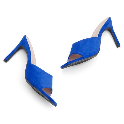 Image of Shoe Land Melrose Women's High Heels Stiletto Heeled Slides, Square Open Toe One Band Slip-On Heeled Mules - Dressy Clear Heeled Sandals for Prom Party Wedding and Vacation
