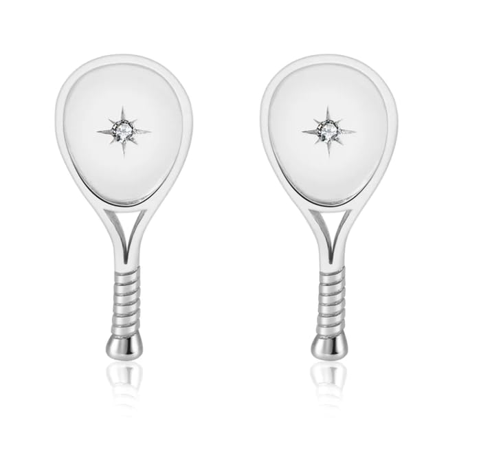 Lovematch Tennis Racquet Earrings for Women | Silver Plated Trendy Cubic Zirconia | Racket Stud Earrings for Tennis Lovers