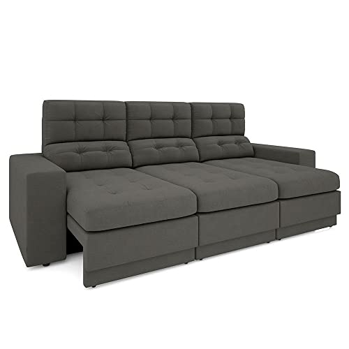 Sofá 4 Lugares Jobim Retrátil e Reclinável Cinza 2,30m