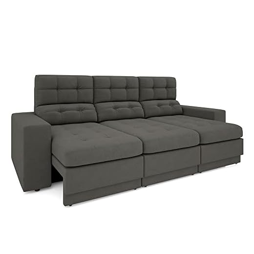 Sofá 4 Lugares Jobim Retrátil e Reclinável Cinza 2,30m