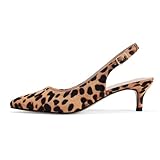 GENSHUO Slingback Pumps, Women's Pointed Toe Low Heel Sandals Slingback Strap Kitten Heel Pumps Evening Party Wedding Shoes Leopard Size 8