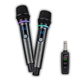 Microfone de mão profissional sem fio duplo rgb tecnologia uhf.