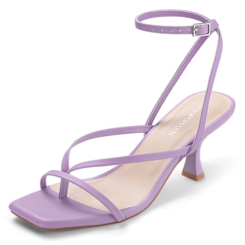 Image of Women's Kitten Heel Strappy Open Square Toe Thong Ankle Strap Heels for Wedding
