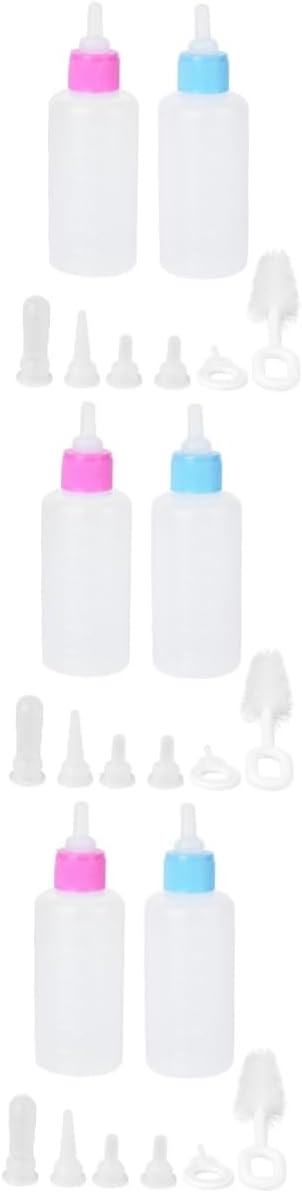 COLLBATH 6sets Pet Nursing Bottle Kit Feeding Kittens and Puppies Pet Feeder Soft Teats Lightweight and Portable and Options