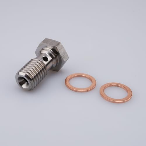Image of Universal Stainless Steel M10x1.5 Metric Thread Banjo Bolts Brake Fitting Adapter with M10 Copper Washers, Single Banjo Bolt 24mm Length