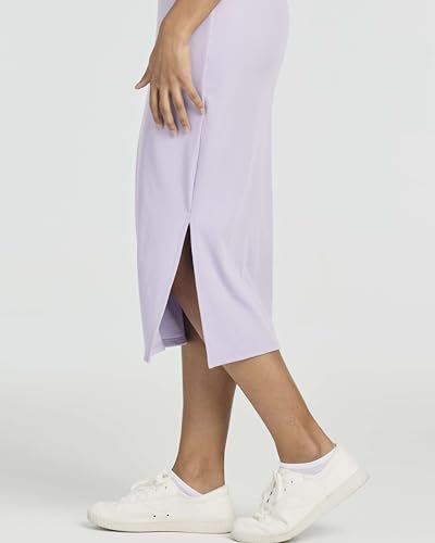 Image of Real Essentials 3 Pack: Women's Ribbed Knit Sleeveless Crew Neck Tank Casual Midi Shift Dress with Slit