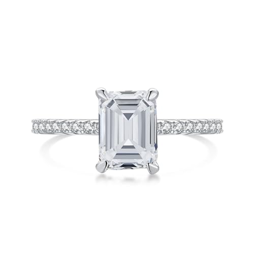 Engagement Rings for Women 2CT 925 Sterling Silver AAAAA Cz Emerald Cut Anniversary Wedding Promise Ring for Her Size 5-9