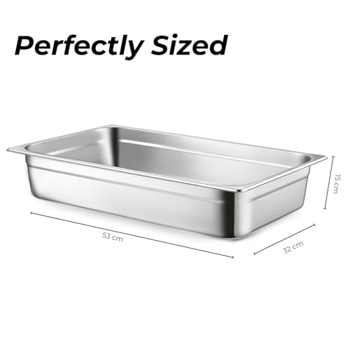 Image of HS Stainless Steel GN Pan Full Size 1 /1 150mm Depth 18L Capacity Anti-Jam Design 100% BIS Certified Raw Material European Standard Made in India 53 x 32.5 x 15 cm Professional Kitchen Grade