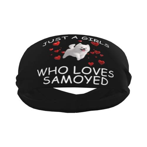 Just A Girls Who Loves Samoyed Dog Adjustable Sports Headband Moisture Wicking Sweatband for Running Workout2