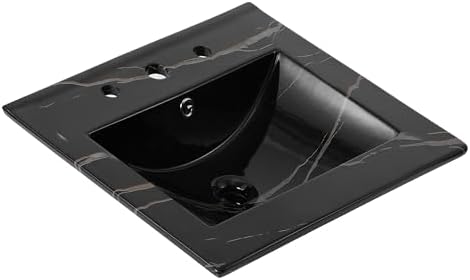 JONATHAN Y SNK1000D Ancillary 3-Hole 20 in. W x 18.25 in. D Classic Contemporary Rectangular Ceramic Single Sink Basin Vanity Top, Black Marble Effect