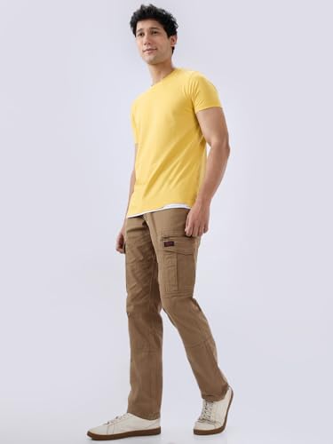Image of Spykar Men Mid Rise Khaki Regular Fit Cargo