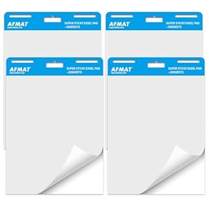 AFMAT Sticky Easel Pads, 4 Pads, Upgraded Flip Chart Paper, Large Easel Paper for Teachers, Self Stick Easel Paper for White Board, Wall, Windows, 25 x 30 Inches, 30 Sheets/Pad