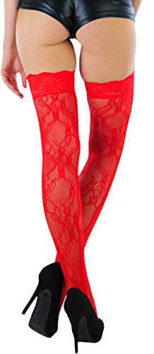 Image of ToBeInStyle Women's Wide Floral Lace Fishnet Thigh Hi Stockings