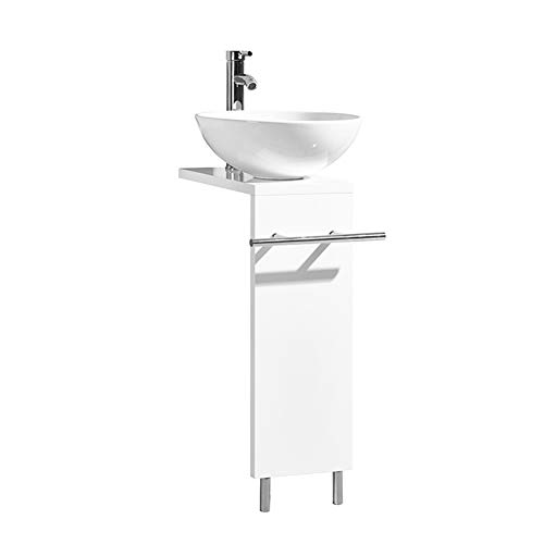 Tonyrena Modern White Bathroom Vanity with Ceramic Vessel Sink,Faucet and Pop Up Drain