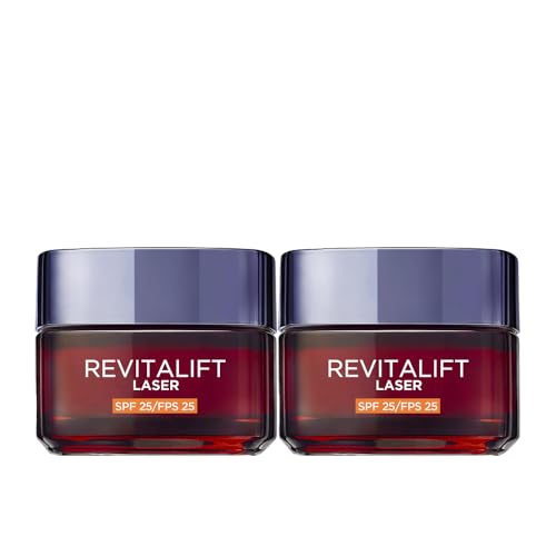 2 x L’Oréal Paris, Revitalift Láser Crema Día, Anti-Edad, SPF25, Textura Sedosa, con Triple Acción Antiarrugas y Antimanchas, 50ml