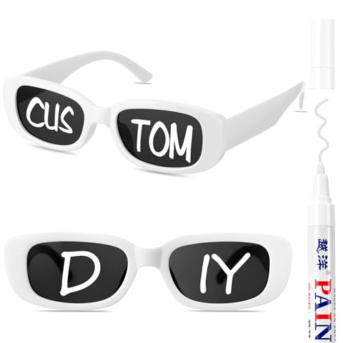Image of Flutesan Personalized Rectangle Sunglasses with Marker Pens for Adult DIY Custom Birthday Wedding