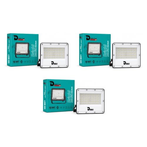 Image of Dreamlux LED Flood Light 100W, IP65 Waterproof Outdoor Light, Cool White 6500K, 130-140 lm /W, Aluminum Body, 6kV Surge Protection, BIS Certified Security Light (Pack of 3pc)