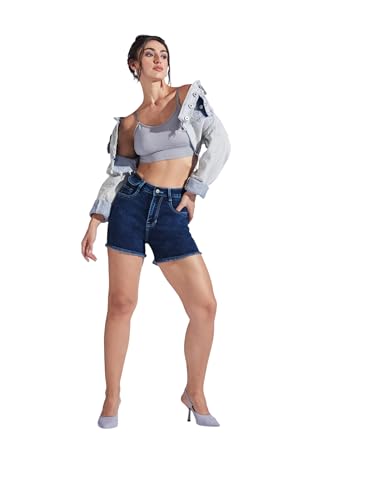 Image of Miss Chase Women's Relaxed Mid Rise Regular Non Stretchable Denim Shorts