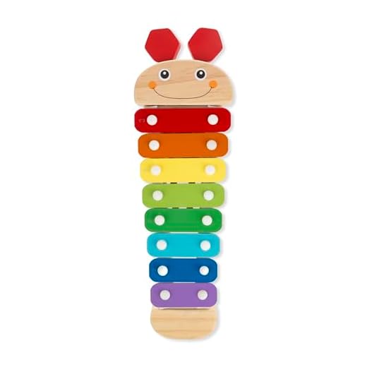 Melissa & Doug Caterpillar Xylophone, Musical Instruments, Rainbow-Colored, One Octave of Notes, Self-Storing Wooden Mallets, 18" H x 6.2" W x 2" L