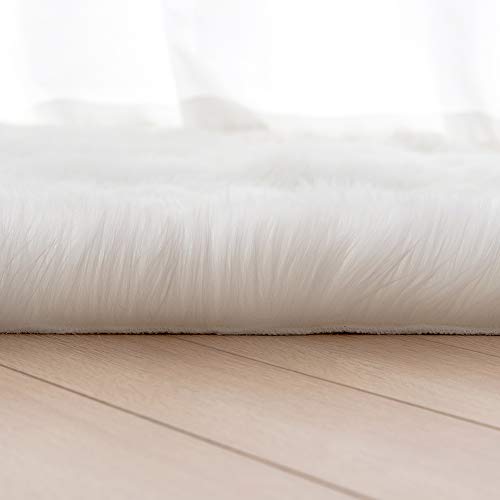 Tapete decorativo 5x7 pies blanco peludo suave miniatura 5