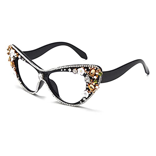bullabulling Vintage Women Cateye reading glasses Crystal Trim Jeweled Frame Costume Glasses (flower diamonds, 3.50)