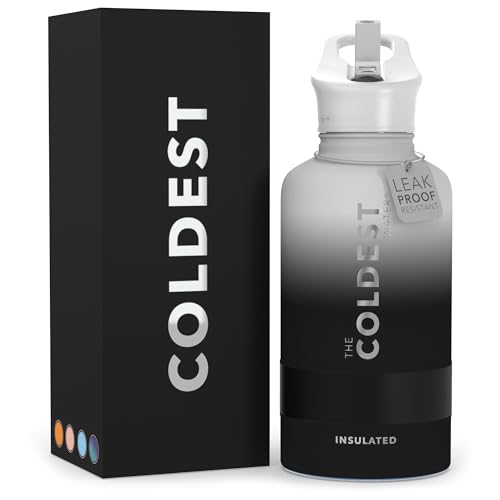 Coldest Insulated Water Bottle with Straw Lid - Stainless Steel Metal Insulated Bottle for Men & Women (Hyperspace White, 64 oz)