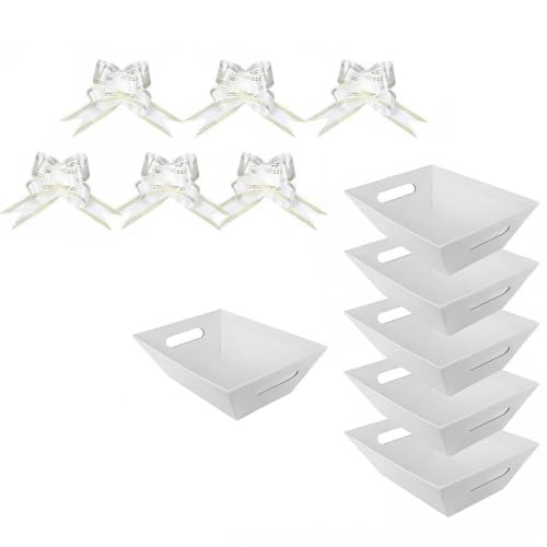 Morain Juego de 6 cajas con asas y lazos, cesta vacía para bodas, cumpleaños, cesta de regalo de papel kraft personalizable