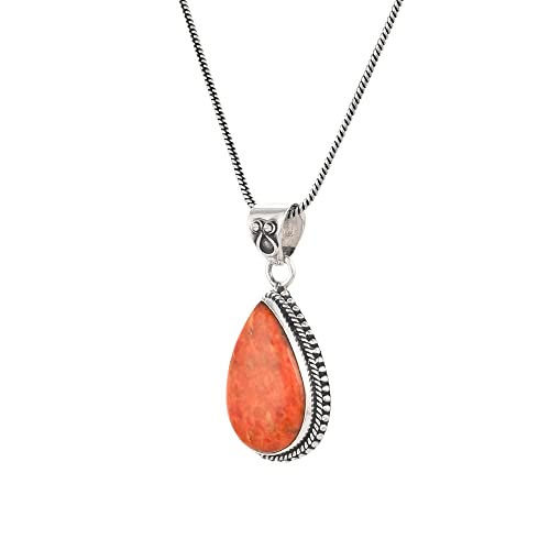 Handmade Orange Turqoise Gemstone Pendant Necklace in 925 Sterling Silver - Bohemian Healing Stone Jewelry for Spiritual Energy - Perfect Gift for Her, Wife, or Mother2