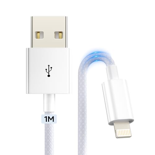 Zestiq Cable USB A a Lightning de 1M, Cable Apple CarPlay para Coche, [Certificado MFi] Cable Cargador USB para iPhone Nailon Compatible con iPhone 14 Pro/14 Plus/14/13/12/11/SE/X/XS/XR/8, iPad, iPod