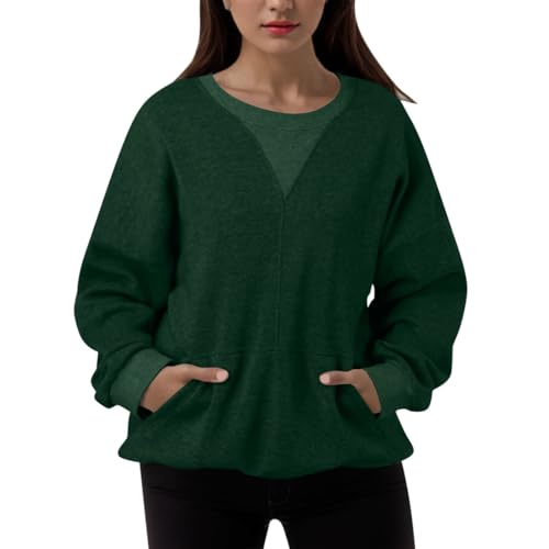 Sweat-shirt surdimensionné pour femmes style patchwork col rond couleur unie vert armée