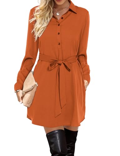 Amoretu Womens Shirt Dresses Long Sleeve Button up Work Dress with Pockets2