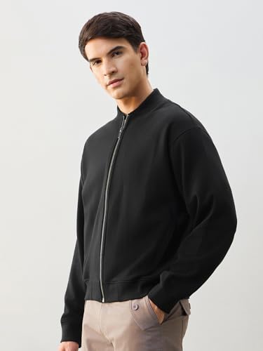Image of Nobero Men's Premium Fleece Bomber Jacket | 280 GSM Fabric | Regular Fit Zip-Up Outerwear | Shirt Collar | Ribbed Cuffs & Hem | Casual Winter Layering Jacket