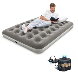 Bestway Premium Camping Double Airbed with Cordless Battery Pump, Double Flocked Inflatable Bed Portable, Air Mattress, Outdoor Camping Air Be
