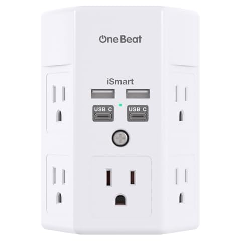 Surge Protector, 5 Outlets Extender with 4 USB Ports(USB C), 3-Side 1680J Power Strip Multi Plug Outlet Expander, USB Wall Charger, Outlet Splitter Adapter Wall Mount for Home Travel Office ETL Listed Cover