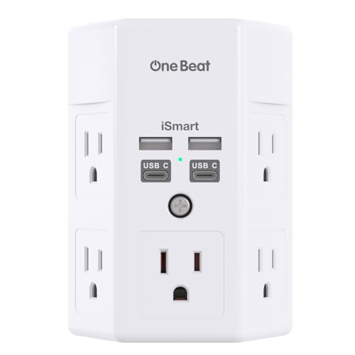 One Beat Surge Protector Wall Outlet Extender, 5 Outlets & 4 USB Ports (2 USB-C), 1680J, 3-Sided Multi Plug Outlet Adapter, Outlet Splitter, Wall Mount, ETL Listed for Home Office Travel by One Beat - Used condition - US$11.07