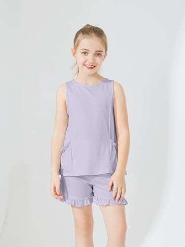 Image of Girls Clothing 2 Piece Summer Set Short Sleeve Tops Shirts Baggy Shorts with Pockets Fashion Outfits for Kids