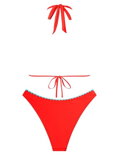 Image of ZAFUL Women Halter Dual Straps Whip Stitch Floral Triangle Bikini Swimsuits