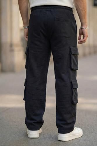 Image of Veirdo Cotton Terry 6 Pocket Oversized Baggy Fit Knitted Cargo Pant for Men (Colors: Black & Grey)