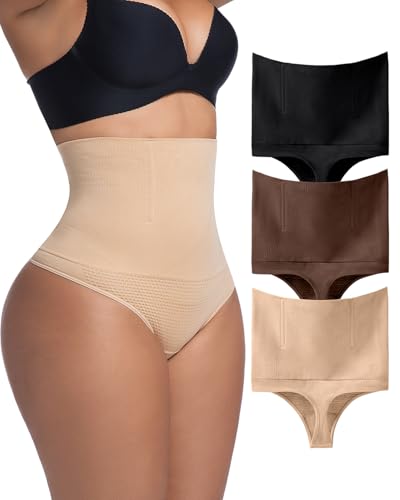 GROW LOOP 3 PCS Thong Underwear Shapewear for Women Tummy Control Seamless Shaping Body Shaper comfortable daily Wear Black